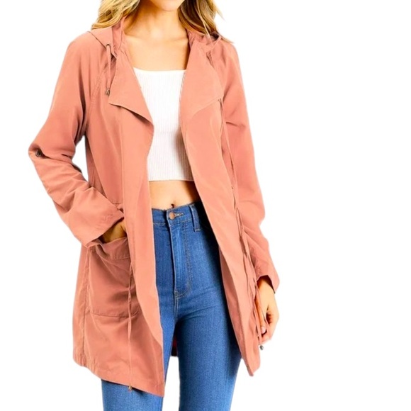 Love Tree Hooded Lightweight Roll Tab Sleeves Drawstring Waist Jacket Womens S - Picture 7 of 13